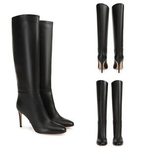 New Sergio Rossi Black Leather Knee High Boots